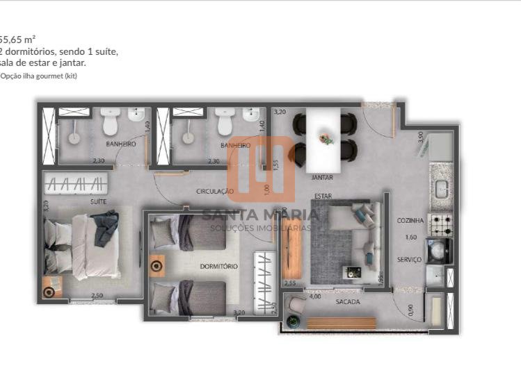 Apartamento para comprar no condomínio Triade Fiusa Home Resort em Olhos D'Agua, Ribeirão Preto - código 71896